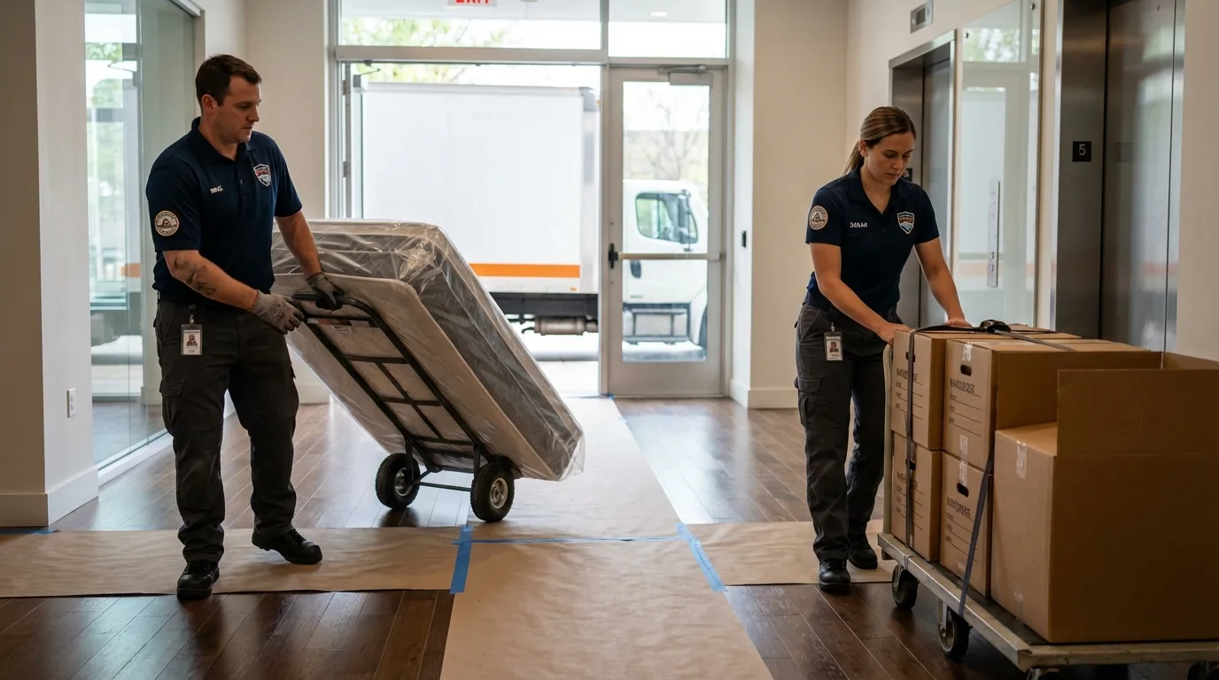 Professional apartment movers loading elevator in Palmer, AK